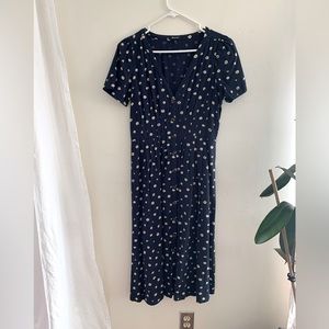 Madewell Daisy Floral Midi Dress Blue Pintuck button front size 2 - cotton blend